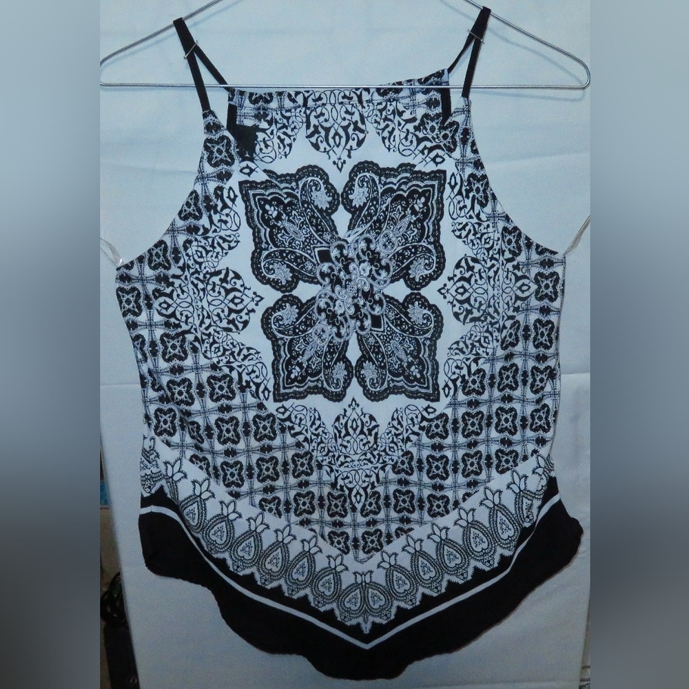 Small IZ Byer Black & White Design Spaghetti Strap Top